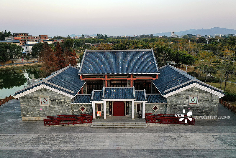 广东省惠州市惠城区三栋鹿颈村邓演达故居航拍图片素材