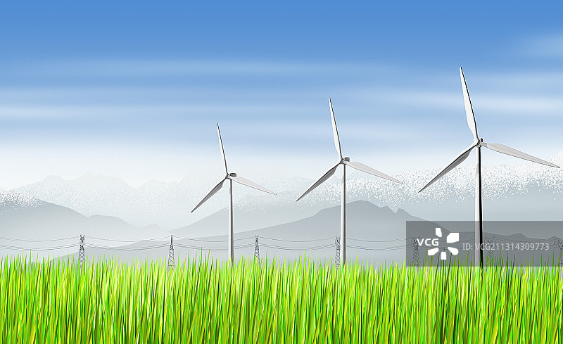 风力发电与雪山草原图片素材