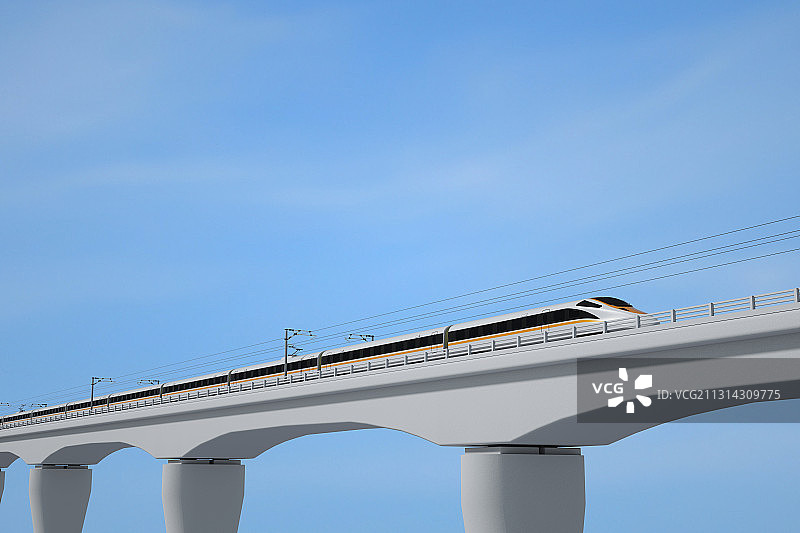 高速列车从桥梁上通过图片素材