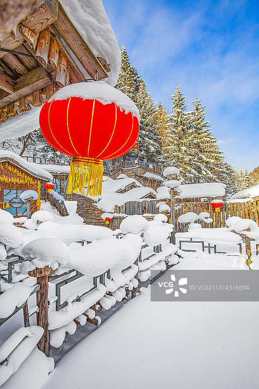 黑龙江牡丹江：寒冷冬天下的中国雪乡景区图片素材