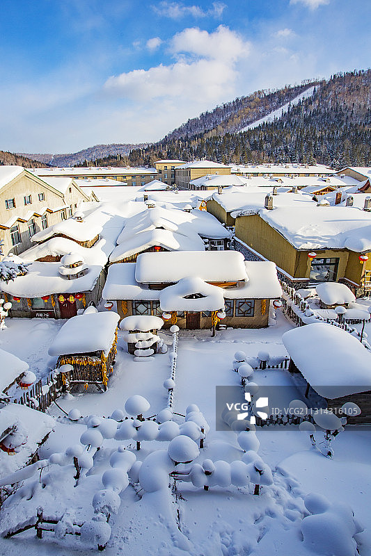 黑龙江牡丹江：寒冷冬天下的中国雪乡景区图片素材