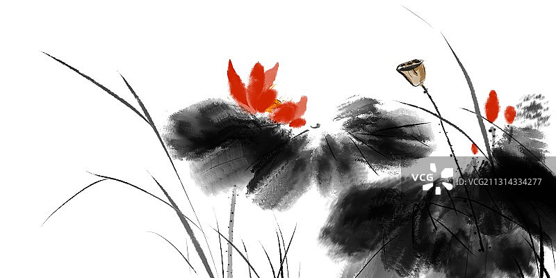 水墨荷花设计素材背景分离图片素材