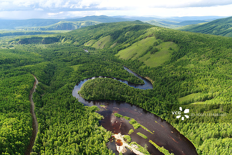 大兴安岭阿巴河流域茫茫绿色林海图片素材
