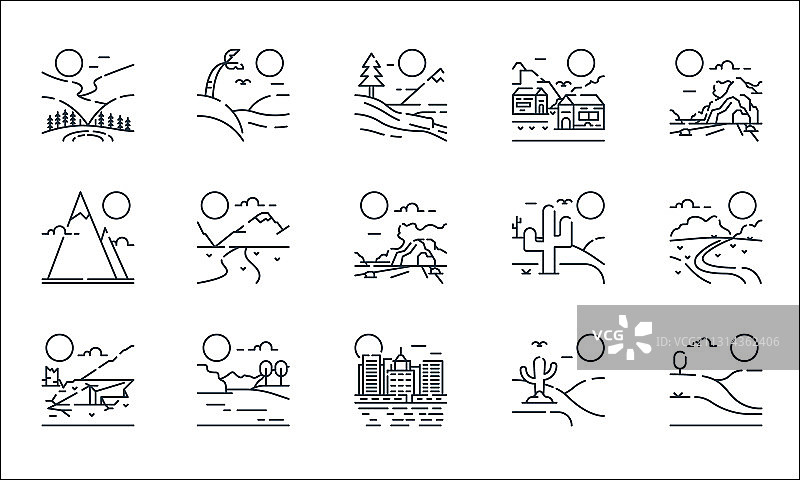 风景线性图标合集图片素材