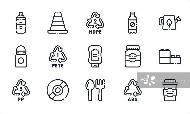 塑料制品线性图标集图片素材