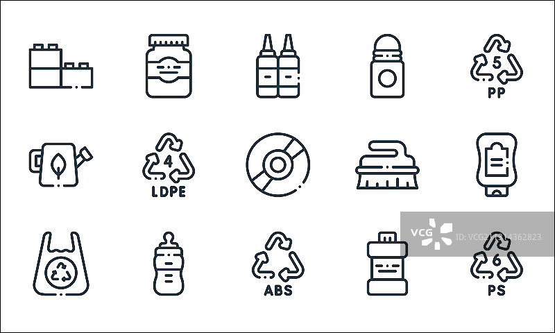 塑料制品线性图标集图片素材