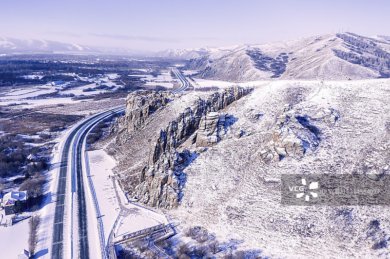 航拍：玫瑰峰，阿尔山玫瑰峰冬季景色。图片素材