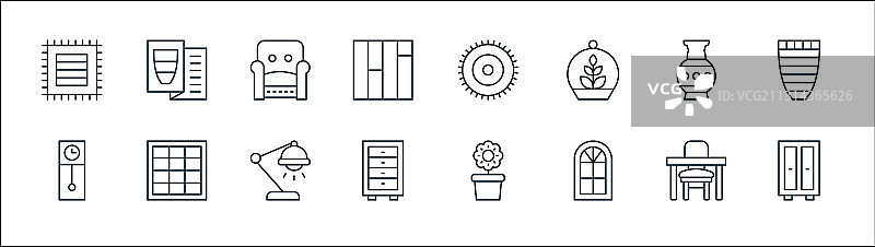 室内装饰线性图标集图片素材