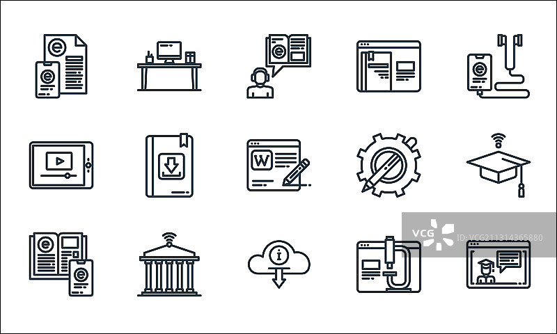 在线学习线性图标质量集图片素材