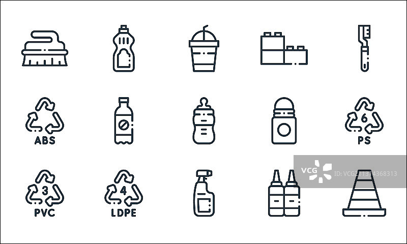 塑料制品线性图标集图片素材