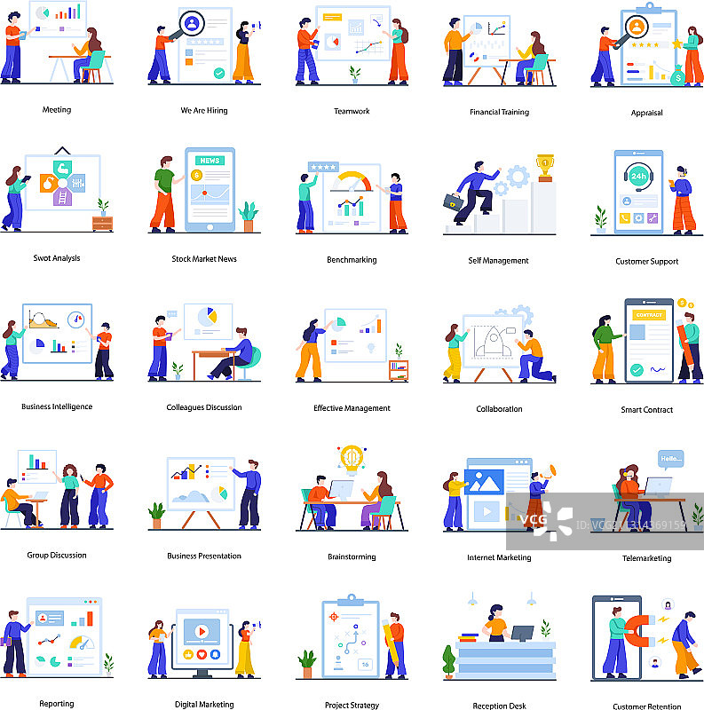 扁平风格的团队合作与办公室活动图片素材