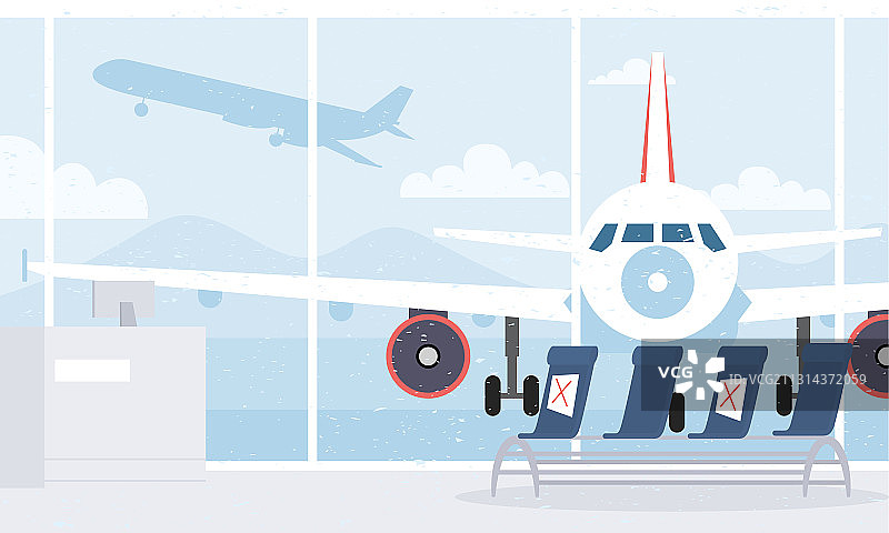 保持社交距离的机场候机室座椅图片素材