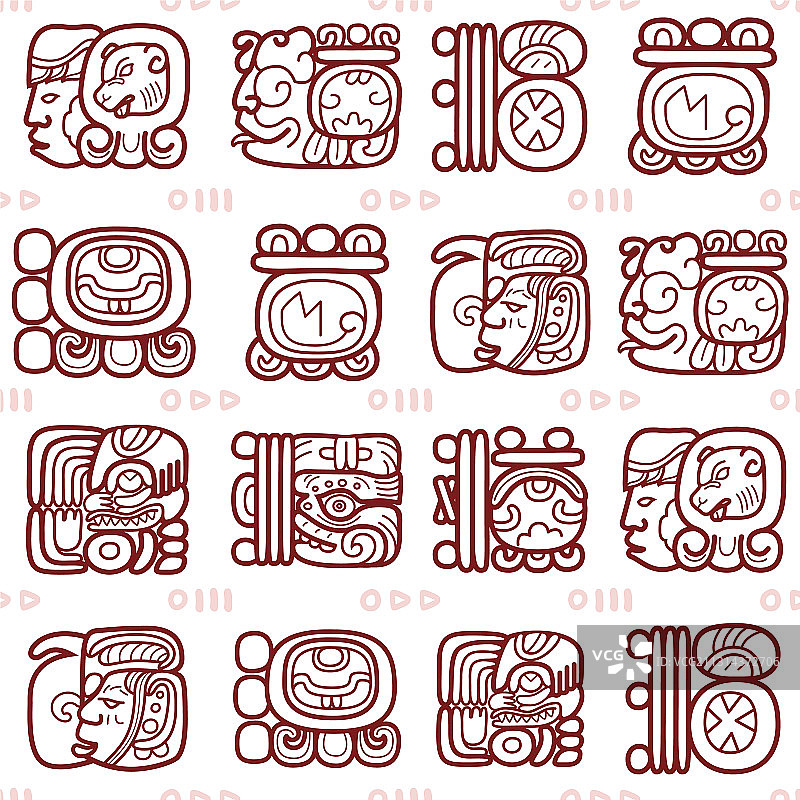 玛雅文字字形无缝图案图片素材