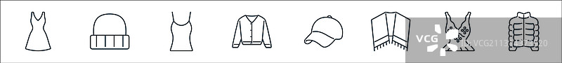 服装和服饰线性图标集图片素材