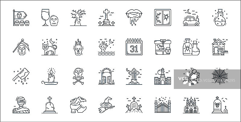 怪诞万圣节线性图标合集图片素材