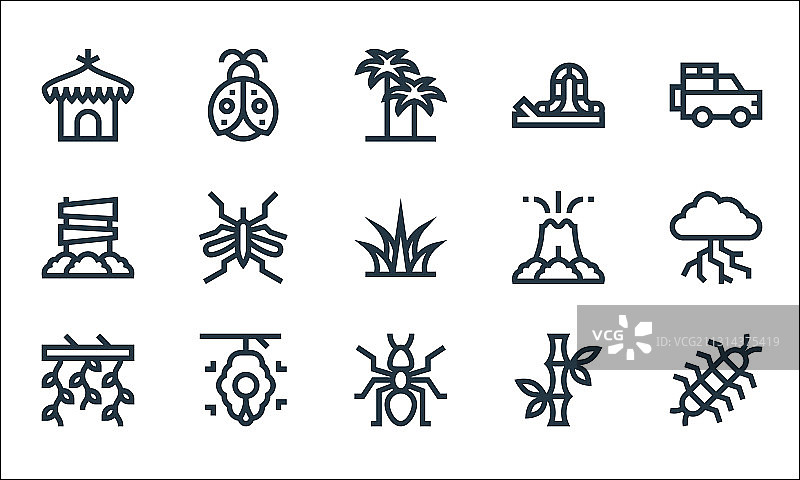 丛林线图标线性集质量线集图片素材