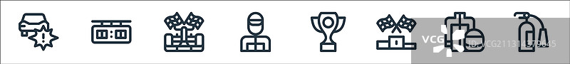 赛车运动线性图标合集图片素材