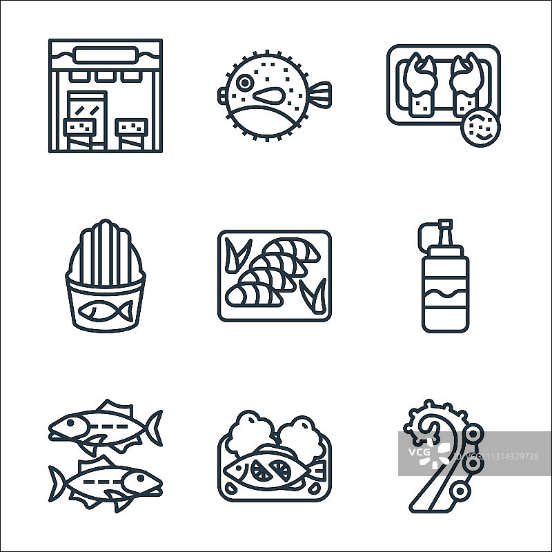 海鲜线性图标合集图片素材