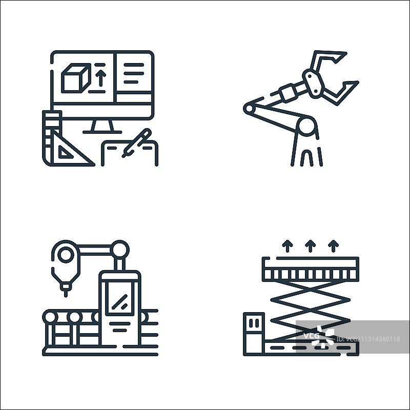 工业流程线图标质量线性集图片素材