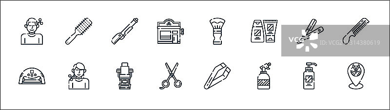 美发和理发线性图标集图片素材