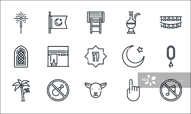 斋月线图标线性集质量线集图片素材