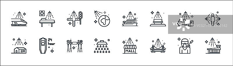 大规模消毒线性图标集图片素材