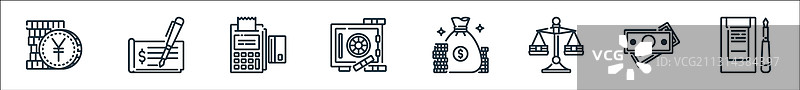 银行和货币线性图标集质量图片素材