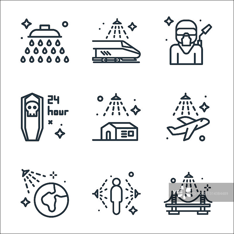 大规模消毒线性图标集图片素材