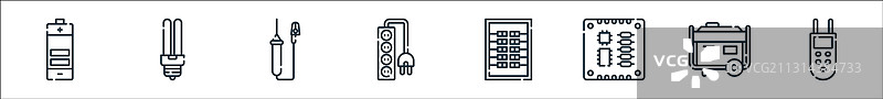 电工工具和线条图标线性集合图片素材