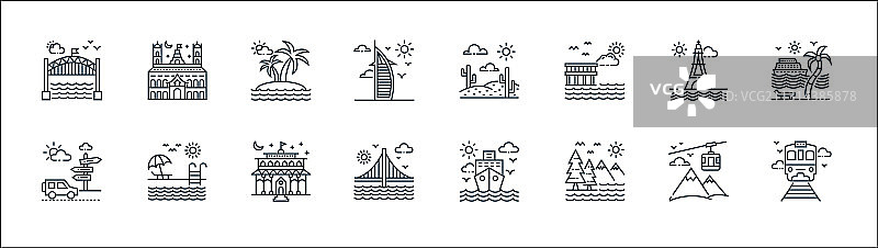 旅游线性图标优质线条套装图片素材