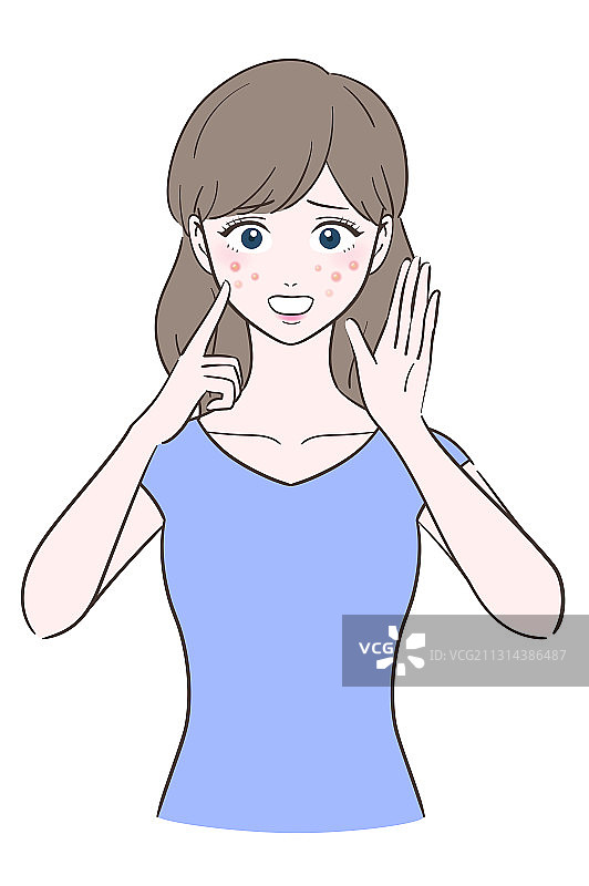 烦恼长青春痘的中长发女人图片素材