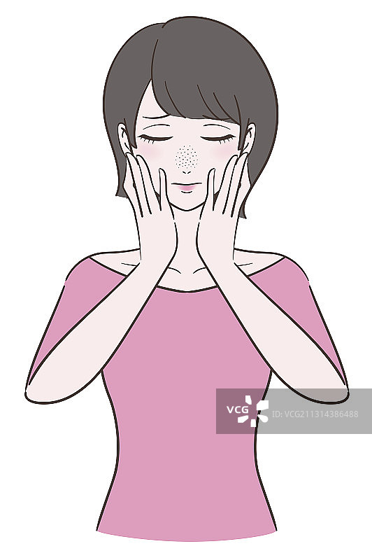 烦恼长雀斑的短发女人图片素材