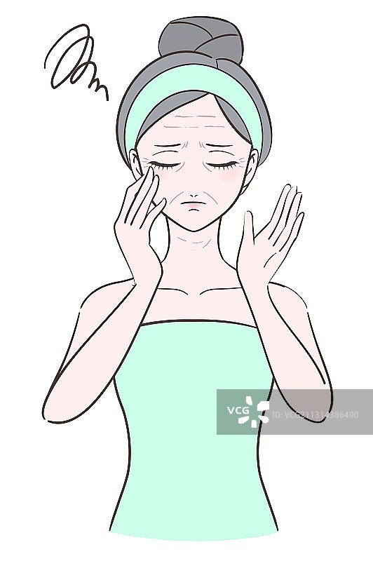 烦恼长皱纹的圆包头女人图片素材