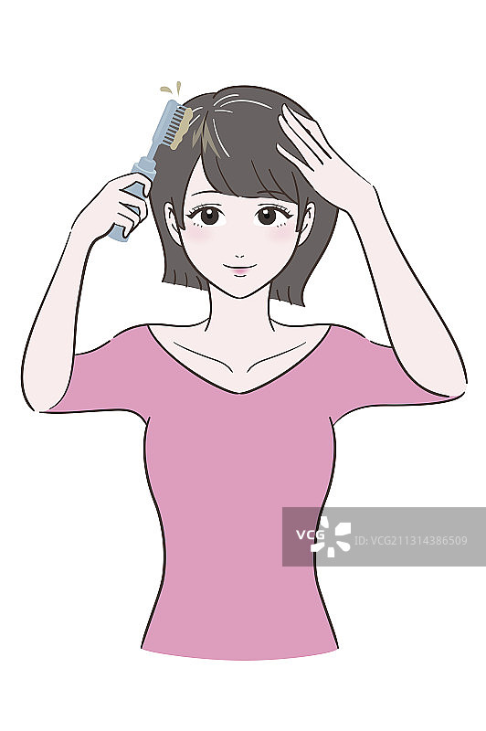梳头发的短发女人图片素材