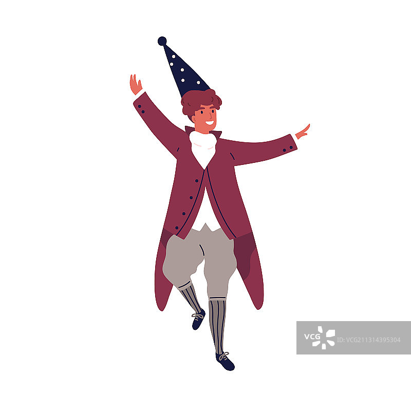 微笑的男巫师在主题派对上跳舞图片素材