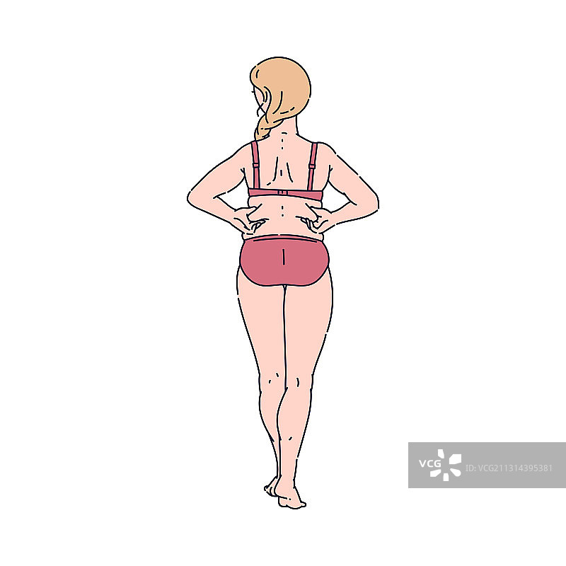 年轻女人捏着背部的赘肉图片素材