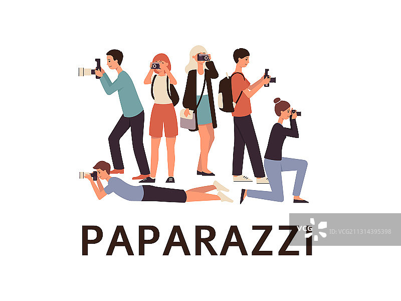 摄影师或记者拍摄照片（扁平风格）图片素材