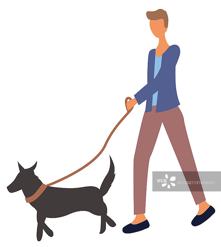 男人牵着狗走路的独立角色图片素材