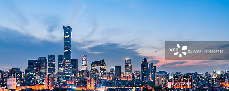 中国北京CBD建筑群高视角夜景图片素材