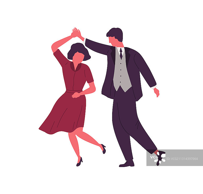 情侣手牵手跳舞扁平图片素材