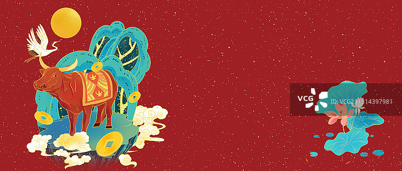 春节 牛年  中国风 插画图片素材
