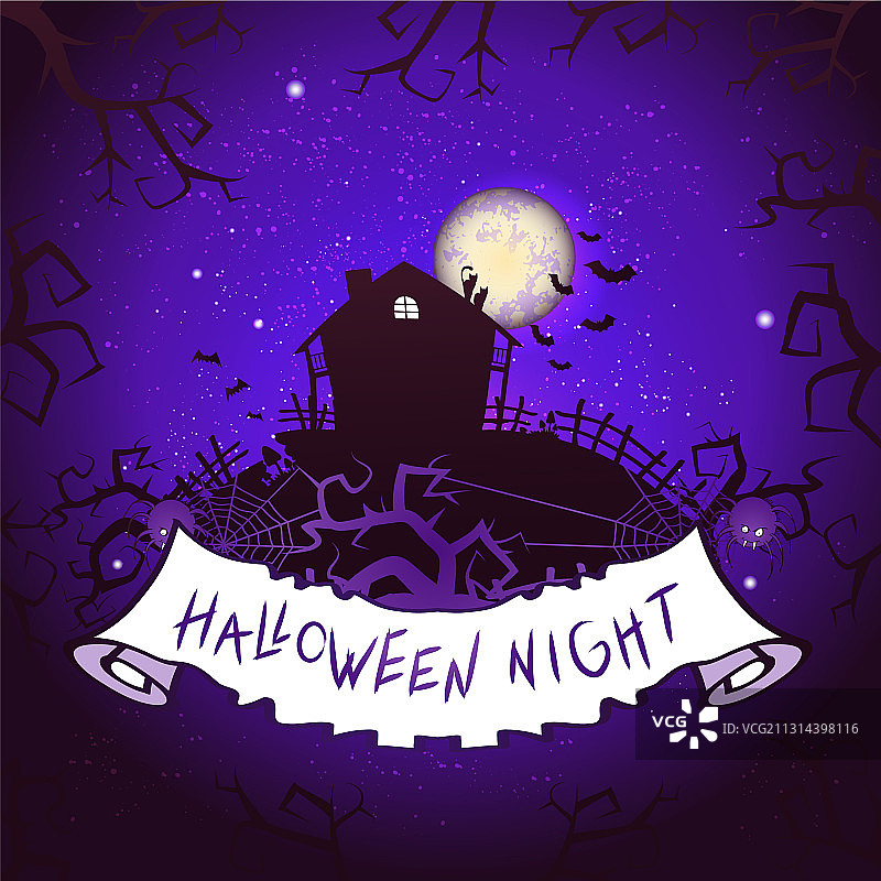 带有破旧banner的万圣节废弃房屋图片素材