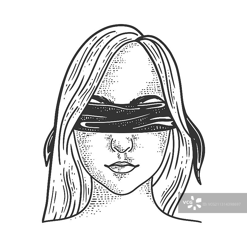 蒙眼女孩素描图片素材