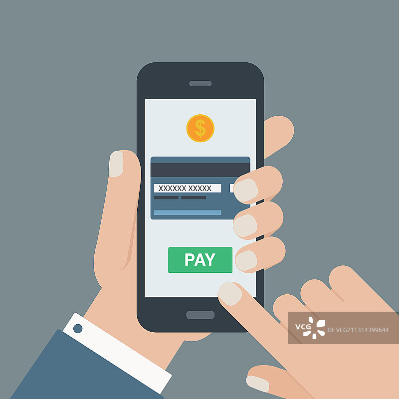 手持手机的扁平风手机支付图片素材