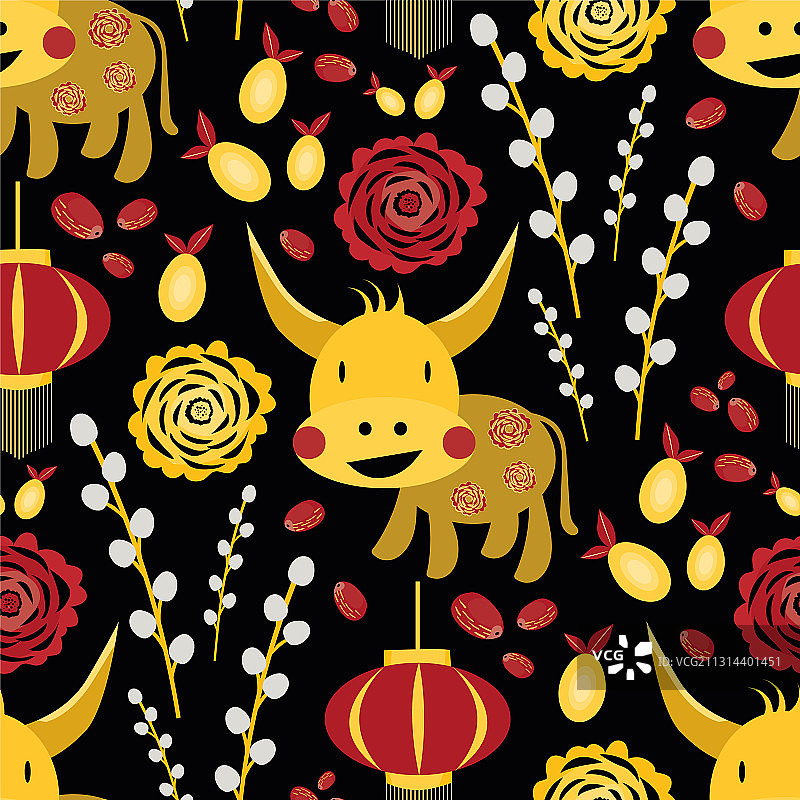 中国新年牛年无缝图案图片素材