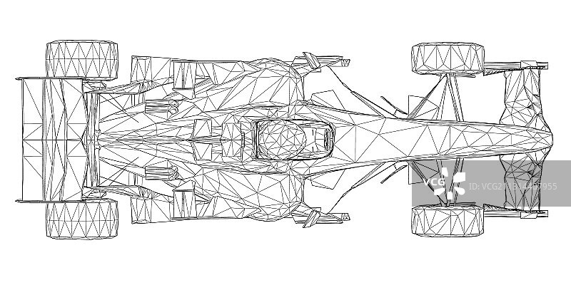 白色背景上黑色线条勾勒的赛车线框图片素材