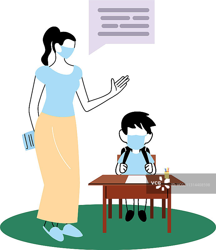 老师和学生在教室里戴着口罩图片素材