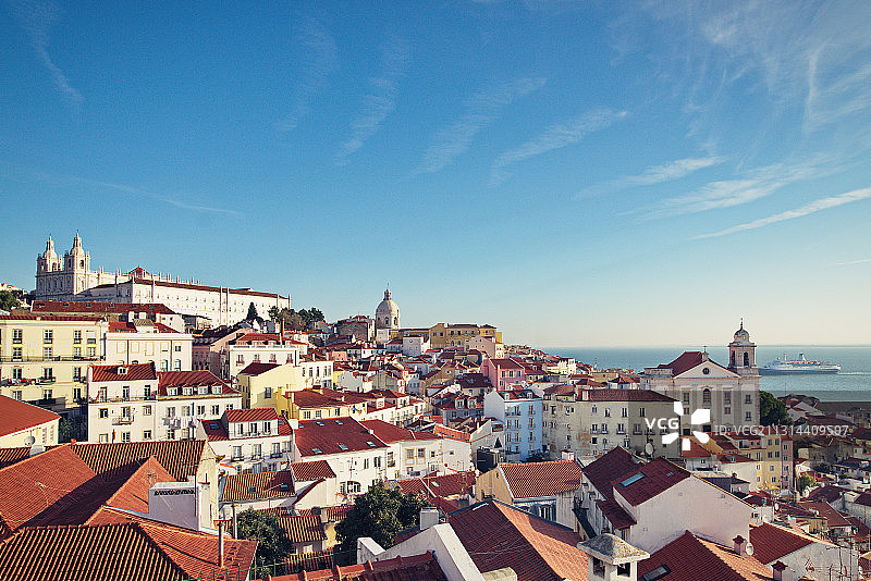 葡萄牙里斯本老城山顶全景图图片素材