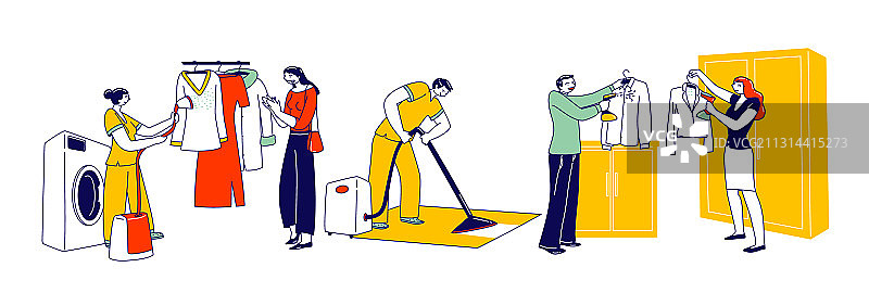 人物使用蒸汽熨斗清洁衣服图片素材