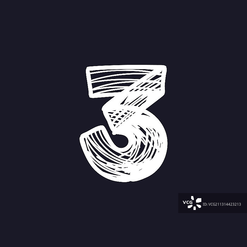 黑板上手绘粉笔数字3图片素材